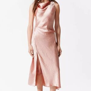 &Other Stories Draped Satin Midi Dress Side Slit Sleeveless Light Pink 0 XXS